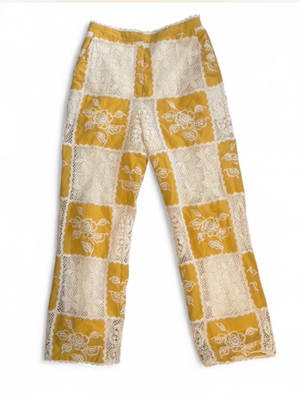 FARM Rio Yellow Off White Cotton Lace Pants